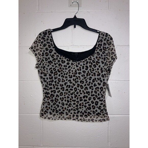 VIBE Animal Print Lace Trimmed Women’s Short Sleeve Top Size L New NWT - Picture 1 of 13